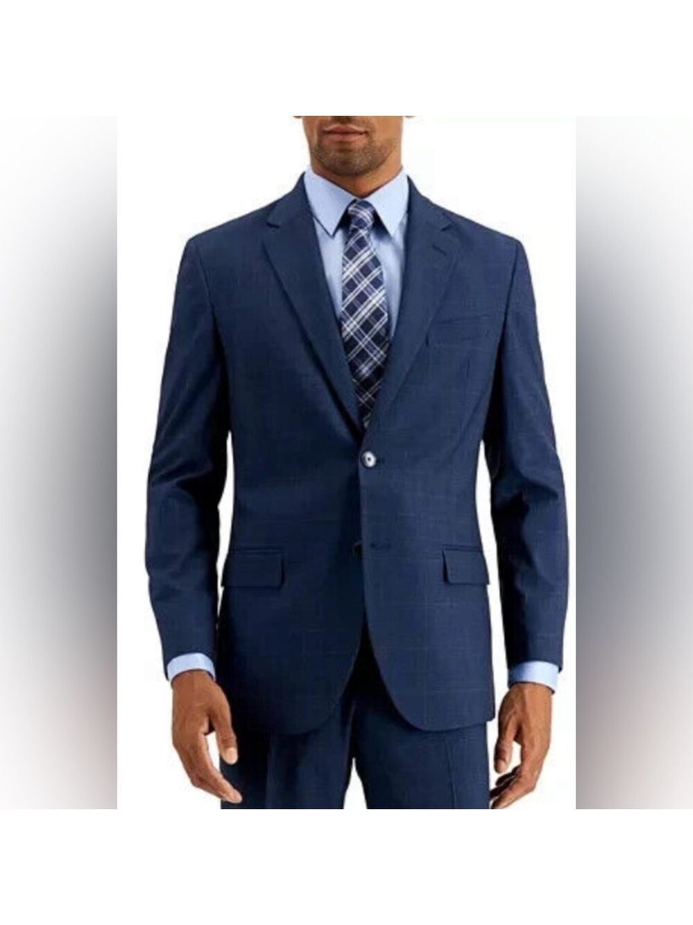 Nautica Blue Plaid Modern-Fit Active Stretch Blazer Suit Jacket Sport Coat 38S
